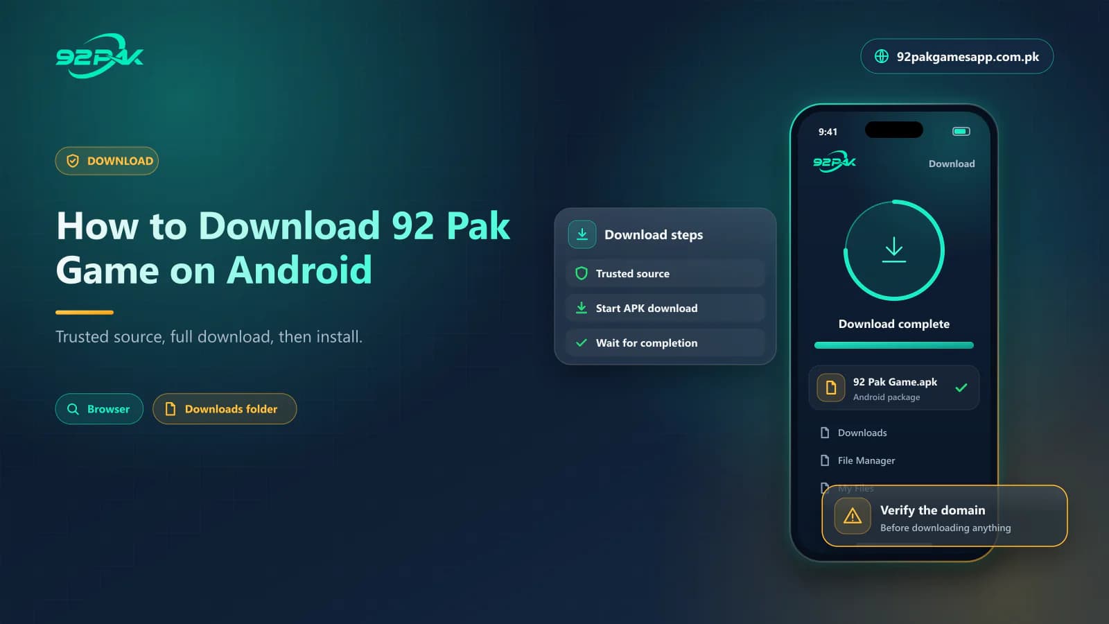 92 Pak Game APK download completed on an Android phone and saved in the Downloads folder