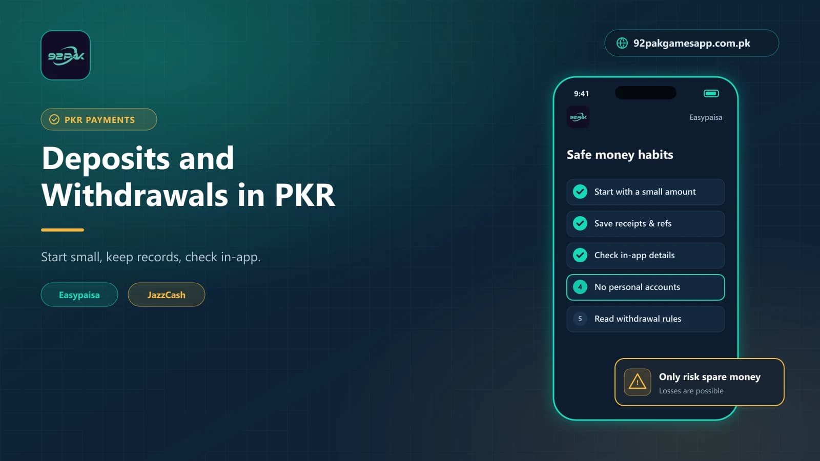 Safe money habits for 92Pak Super Game deposits and withdrawals in PKR via Easypaisa or JazzCash