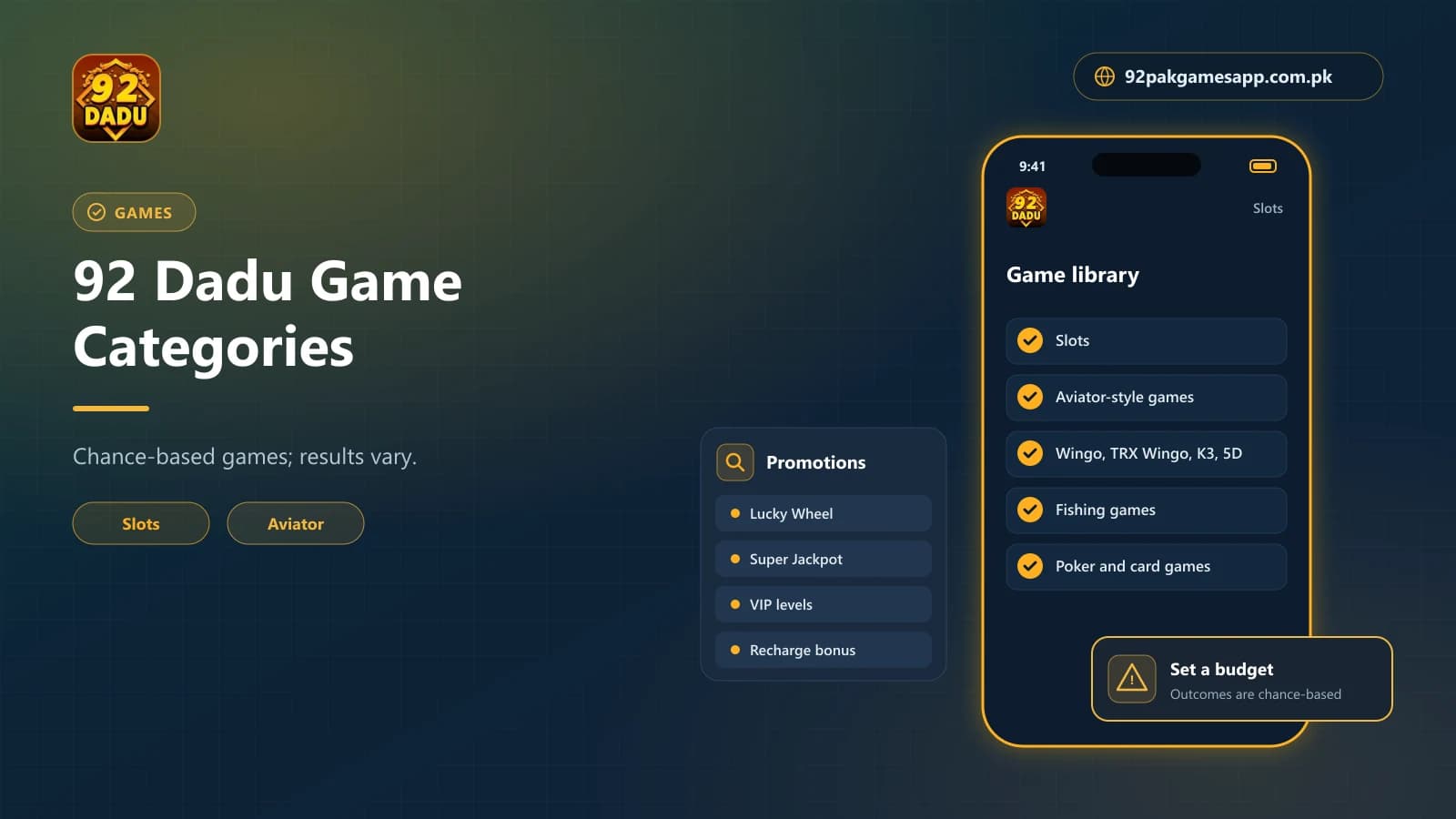 92 Dadu Game Library 92 Dadu game categories including slots, Aviator-style, Wingo, K3, 5D, fishing and card games