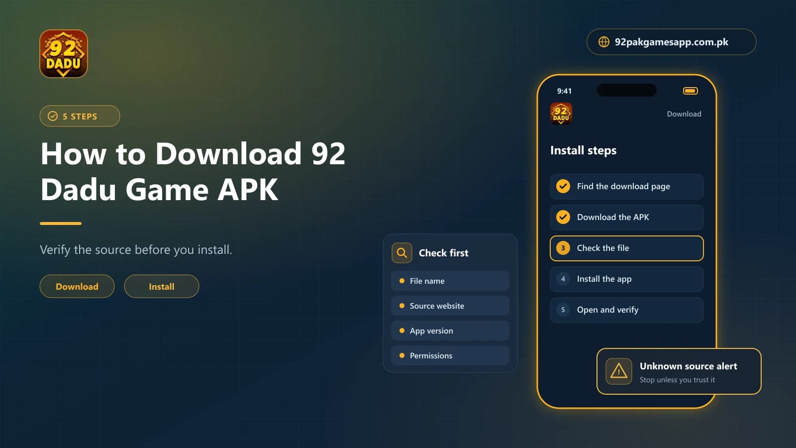 92 Dadu APK Install Steps Five steps to download and install the 92 Dadu Game APK on Android, with source checks to make first