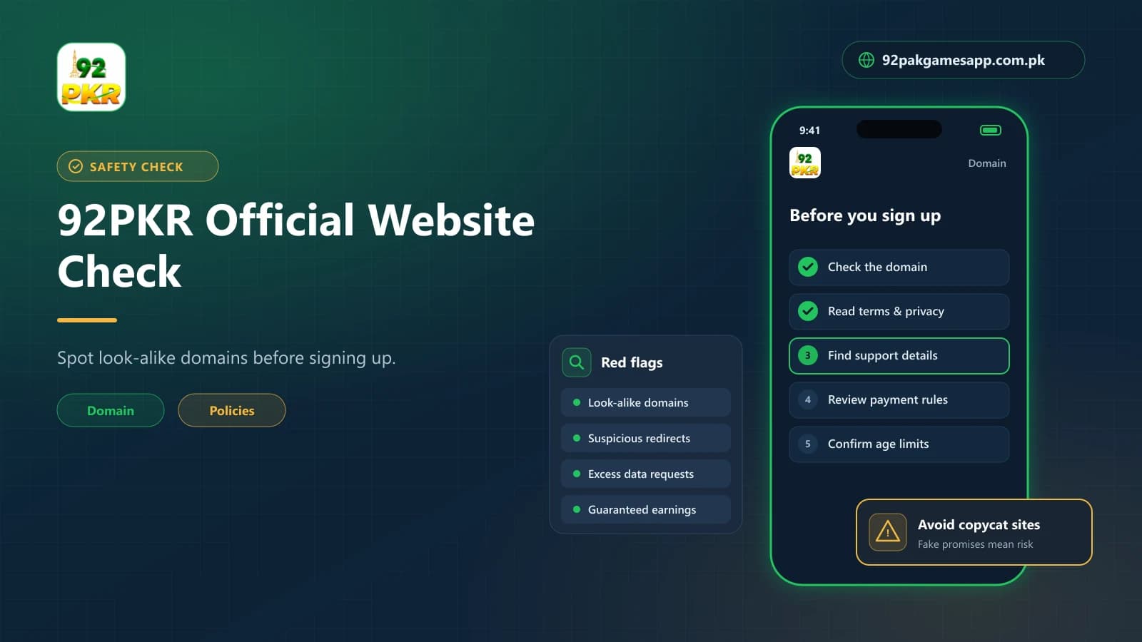 92PKR Official Website Check 92PKR official website checklist: check the domain, read terms, find support and spot look-alike site red flags